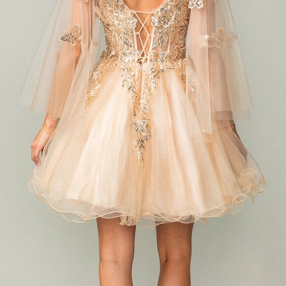 New Off White Mini Bridal Dress w/ Cape Sleeves & Butterfly Applqiue DQ 3393 - Picture 6 of 9